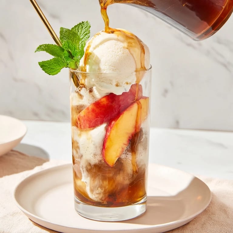 Bright and inviting Sweet Tea Peach Rebel Float, perfect for summer sipping and desserts.  