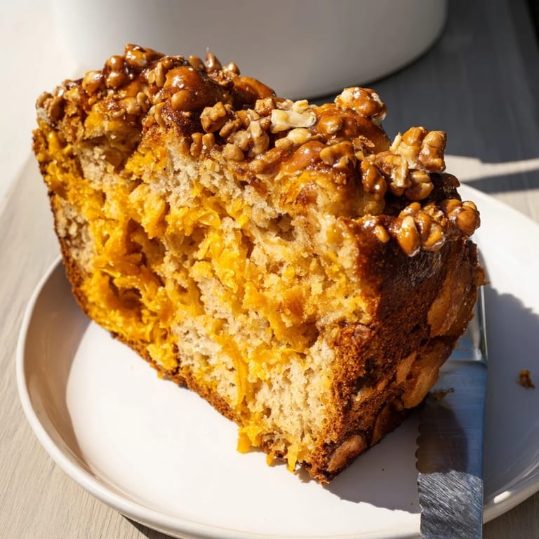 Delicious slice of Maple Ginger Cheddar Pretzel Muffin Loaf with melted cheese oozing out.  