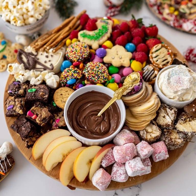 Decadent dessert board featuring an array of sweet treats and dips for sharing joy.  