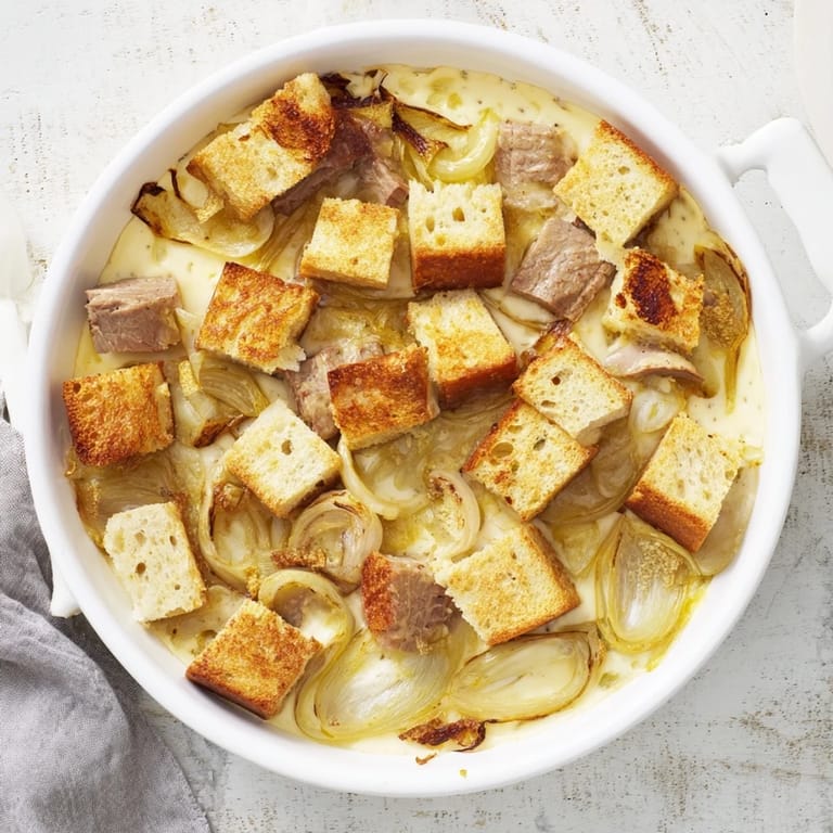 Hearty French Onion Pot Roast Casserole with fork-tender beef and golden, caramelized onions, so flavorful.