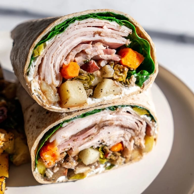See the Simple Christmas Leftover Wrap Hack, with warm tortilla embracing delicious holiday leftovers beautifully arranged.