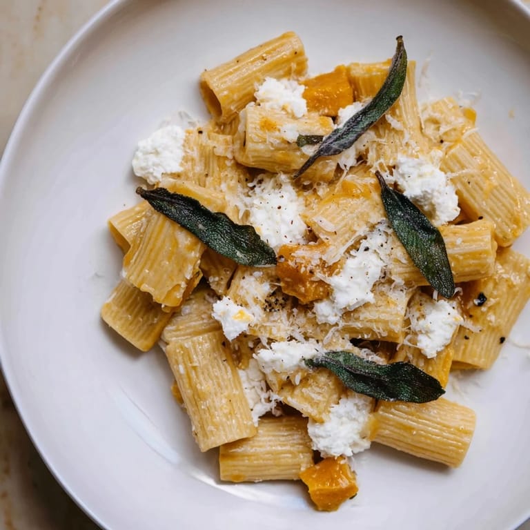 Deliciously creamy Roasted Butternut Squash and Sage Goat Cheese Pasta, perfect for a flavorful weeknight meal.