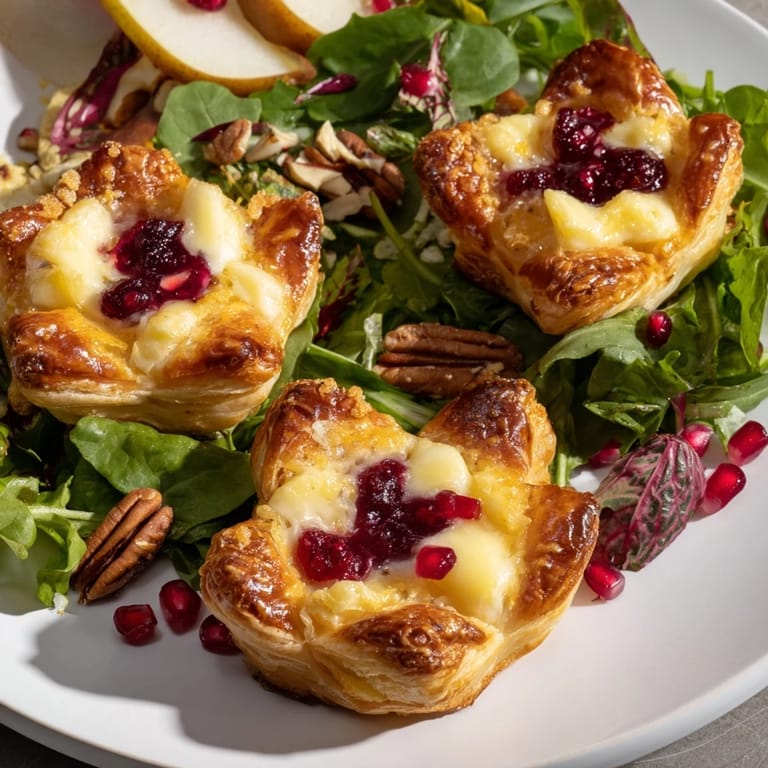 Creamy brie and tart cranberries fill flower-shaped puff pastries in this elegant appetizer recipe.