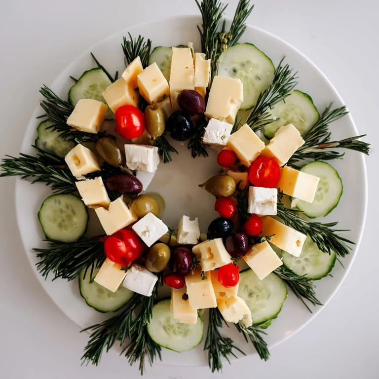 Savory Cheese & Olives for the holidays, a delicious, vibrant pine tree appetizer with cheeses.