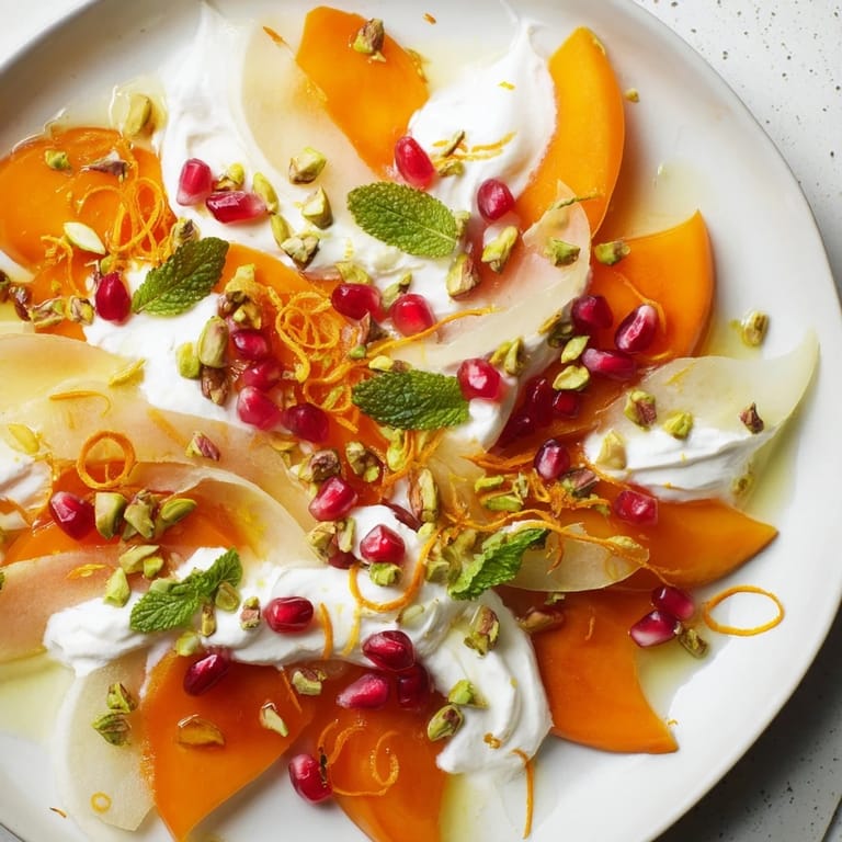 Easy persimmon and pear snowscape recipe served chilled, a refreshing winter fruit dessert perfect for company.