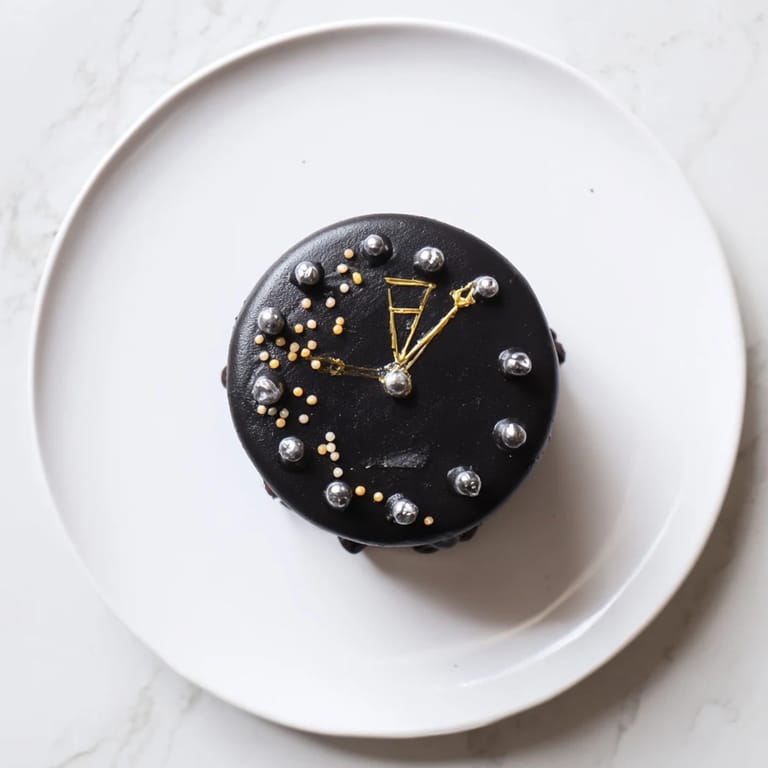These American Countdown Clock Mini Desserts feature buttercream clock faces with festive sprinkles and edible pearls.