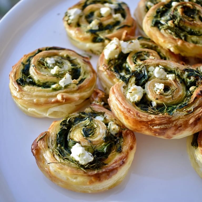 Warm, appetizing savory spinach feta pinwheels: a delicious bite with creamy cheese and fresh spinach.