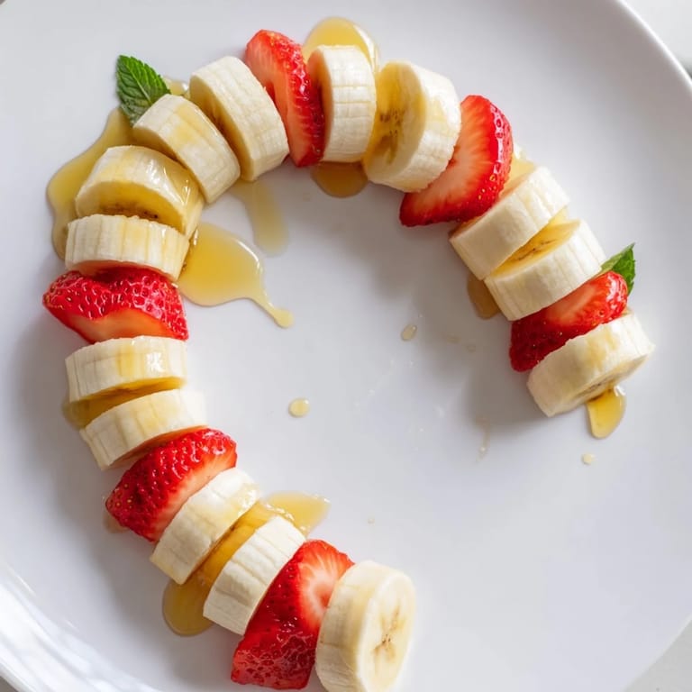 Vivid image of a delicious banana strawberry candy cane, arranged with fresh fruit for easy snacking.