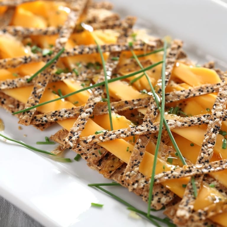 This Garden Gate Lattice appetizer, easy to make, presents cheeses and crackers perfectly arranged.