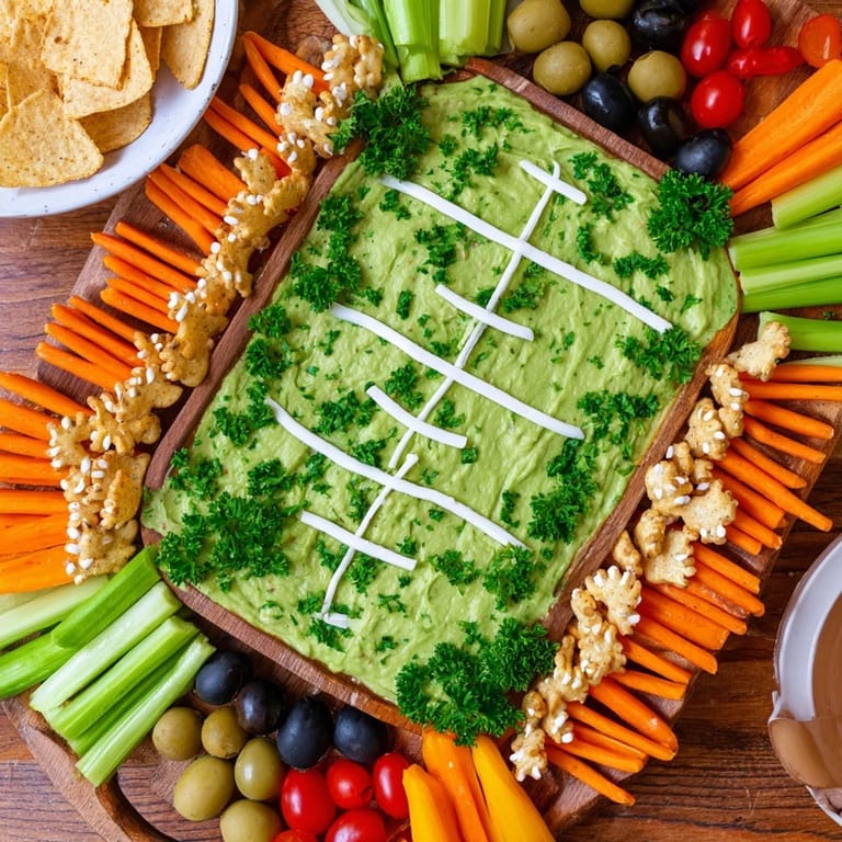 This creative Game Day Football Field Snack Board combines flavorful dips and chips for a delicious game-day appetizer.