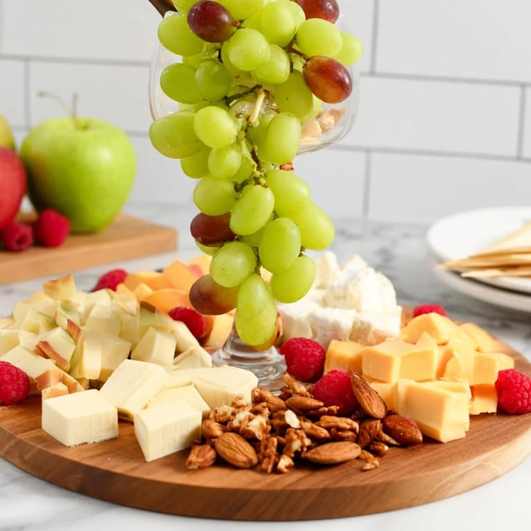 Visually appealing Champagne Waterfall Board appetizer ready to be enjoyed with chilled champagne.