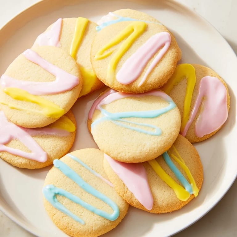 Freshly baked sugar cookies get a lovely drizzle of sweet icing for an American dessert.