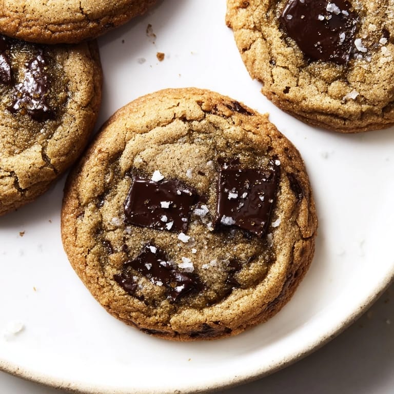 A close-up of freshly baked Miso Brown Butter Cookies, hinting at the perfect sweet and savory flavor.