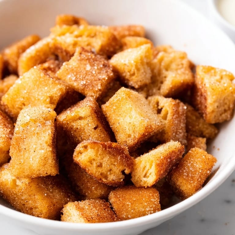 Homemade French Toast Cereal: golden-brown bread cubes, perfectly crisped, ready for a delicious breakfast.