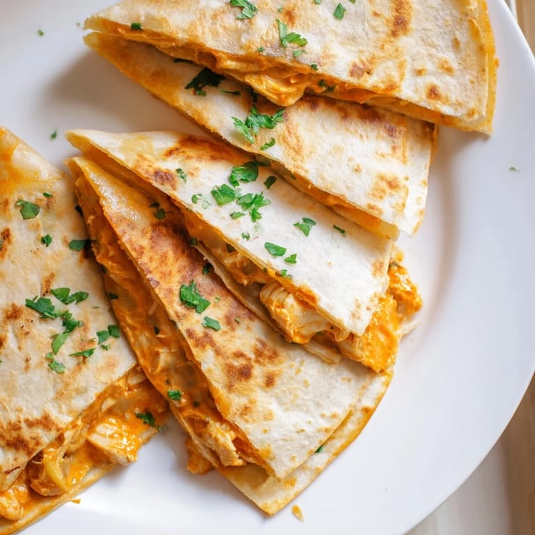 A close-up view of butter chicken quesadillas with a melted cheese interior and crispy tortillas.