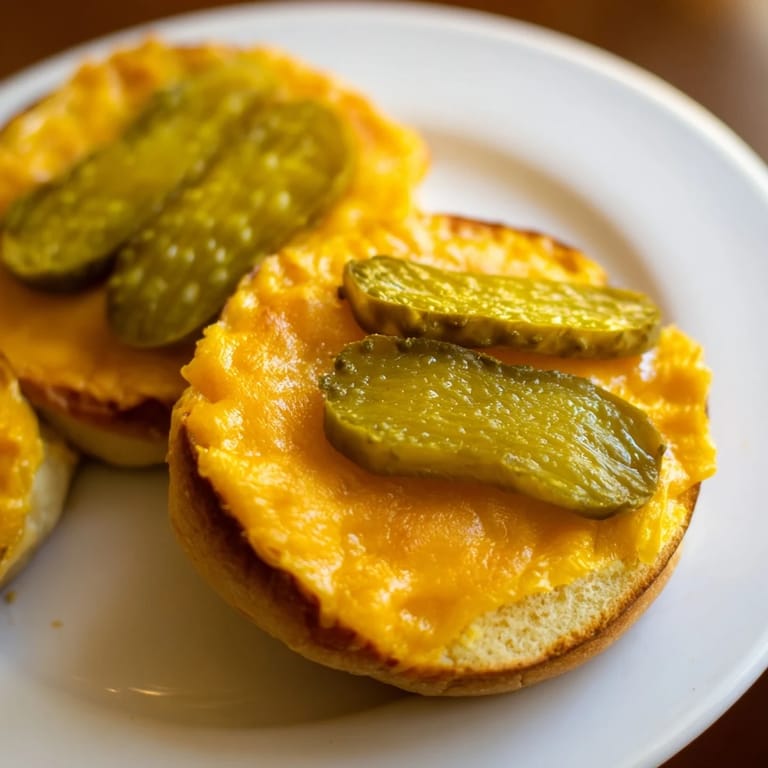 Warm, crispy Pickle Bread Sandwich: a low-carb delight with bubbling cheese and savory pickles.