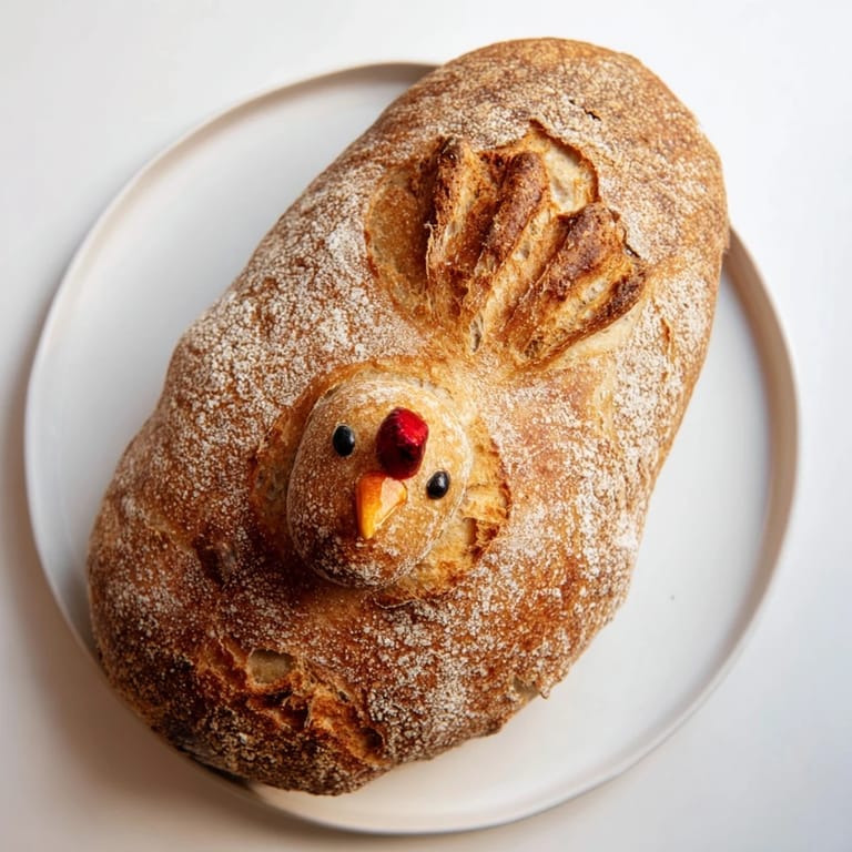 Artisan Turkey-Shaped Sourdough Bread, featuring a crispy exterior and soft crumb, perfect for serving.