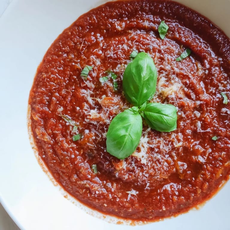 Bright red Hidden Veggie Tomato Pasta Sauce with a hint of Parmesan, a hearty vegetarian dish.