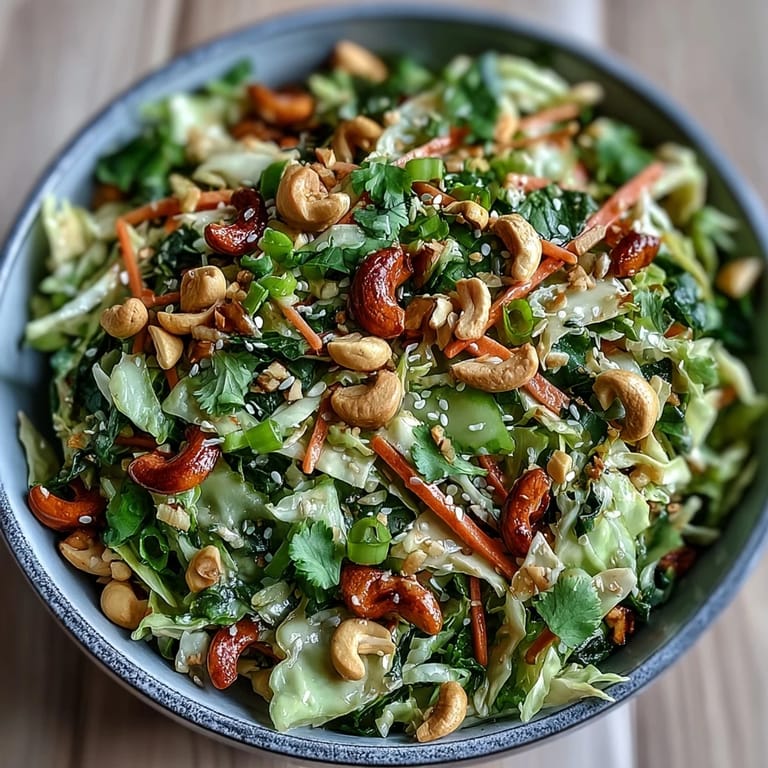A colorful Asian Cabbage Salad served in a white bowl, garnished with cilantro and bright julienned carrots for a crisp, healthy side dish. 