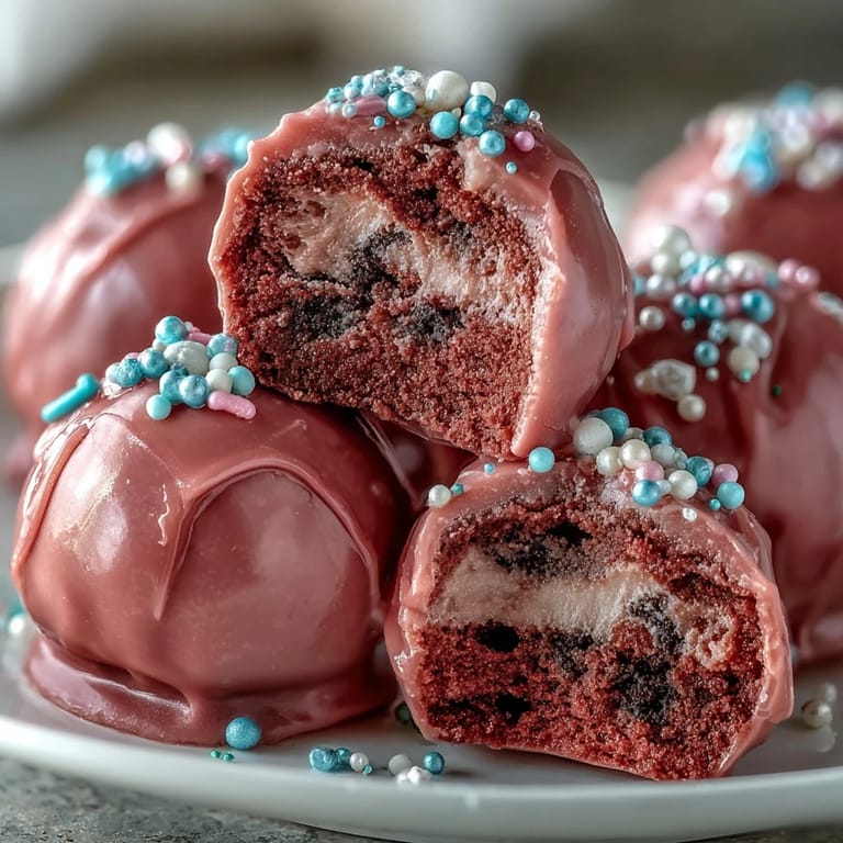 Homemade Oreo Truffle Balls with a crunchy pink shell, ready to serve chilled from the fridge on a casual Tuesday night.