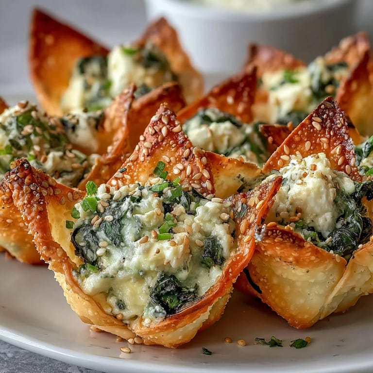 Steam rises from warm Mediterranean spinach and feta crisps on a rustic white platter. 