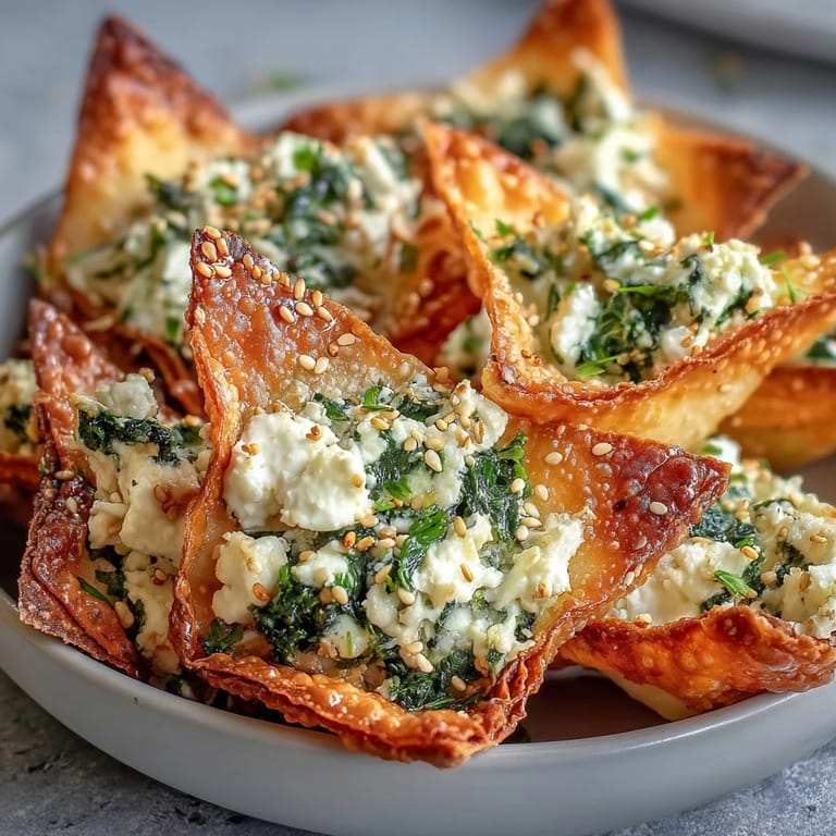 Appetizer platter of Mediterranean spinach and feta crisps served with lemon wedges.