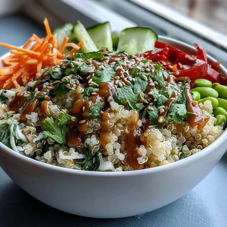 Nourishing Thai Coconut Quinoa Bowl with fluffy quinoa and crunchy veggies, ready for a healthy lunch.