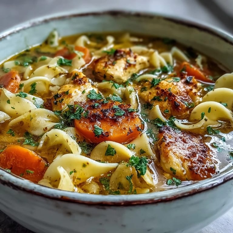 Nourishing bowl of Ginger Turmeric Chicken Soup paired with crusty bread on the side.