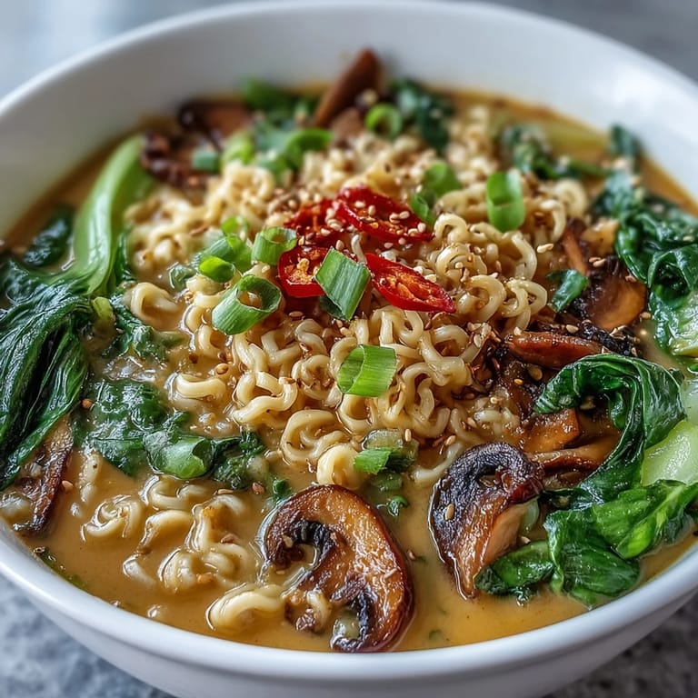 Spoon lifting noodles from a comforting Vegan Coconut Curry Ramen, revealing carrots and aromatic curry-spiced coconut broth.