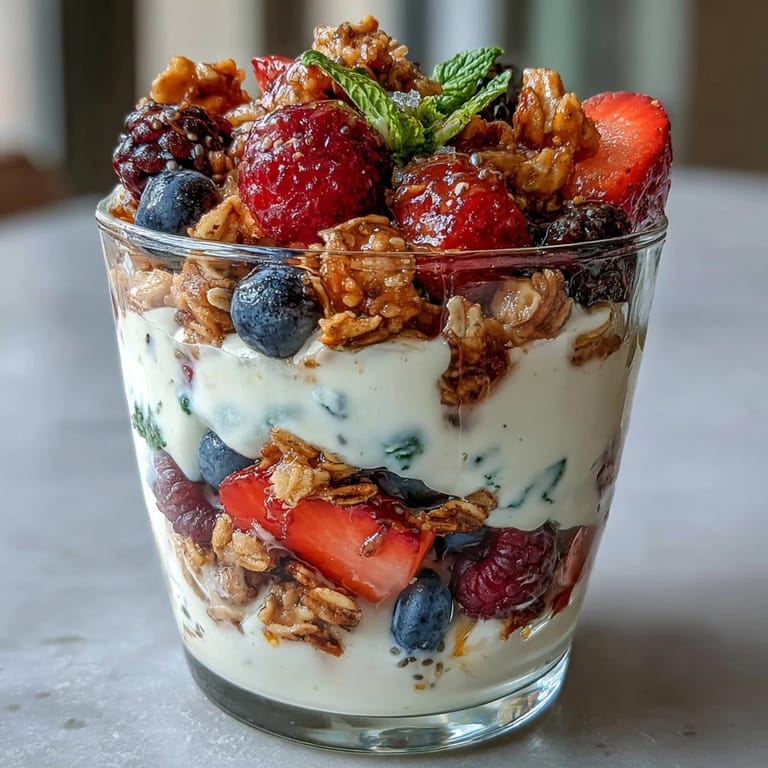 This vibrant Greek Yogurt Berry Parfait with Granola Crumble combines protein-rich yogurt, juicy seasonal berries, and golden granola for a satisfying morning meal.