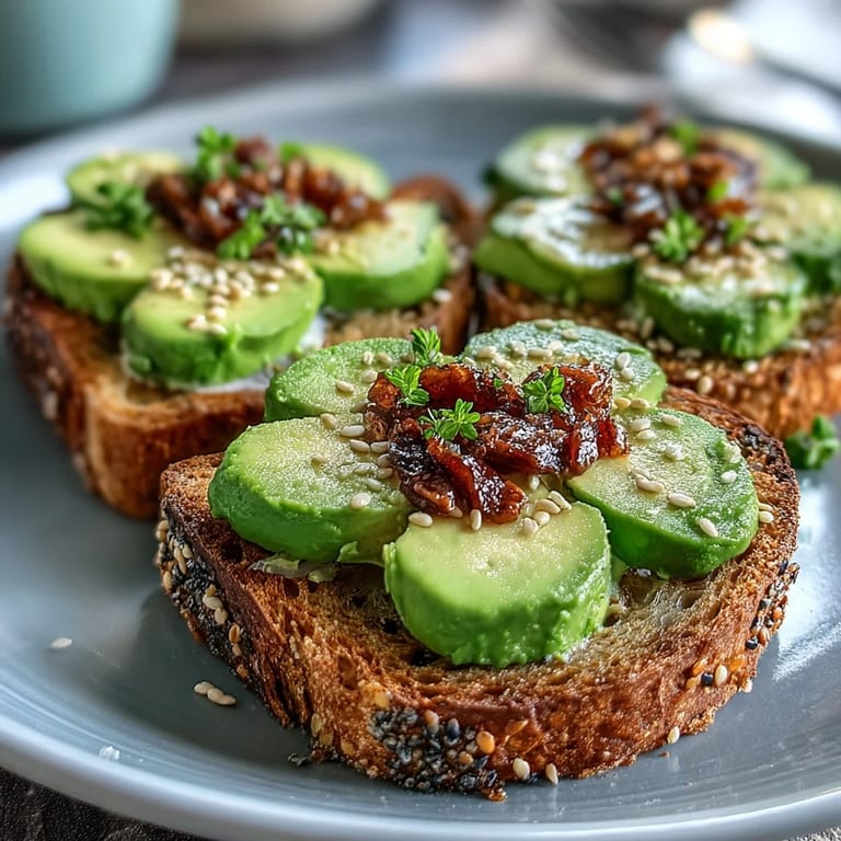 Vibrant shamrock avocado slices arranged on toasted sourdough with a sprinkle of savory everything seasoning for crunch.