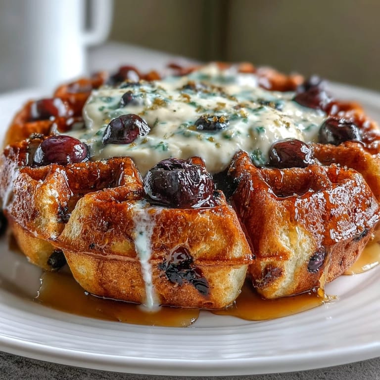 Crispy, tangy waffles packed with fresh blueberries, brightened by lemon, and served with luscious maple yogurt and extra fruit.  