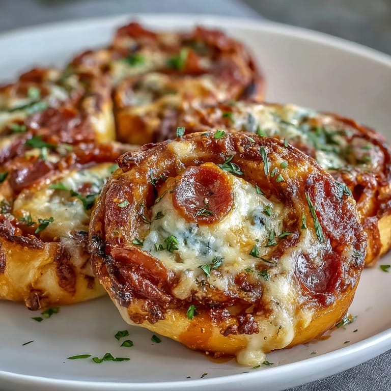 Crispy, golden pizza pinwheels baked to perfection, oozing melted mozzarella and pepperoni, served warm as a crowd-pleasing appetizer.