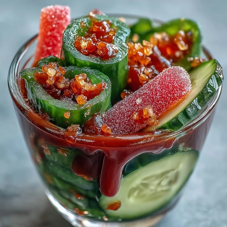 Irresistible Chamoy Pickle Kit, layered with candy and zesty chamoy sauce.