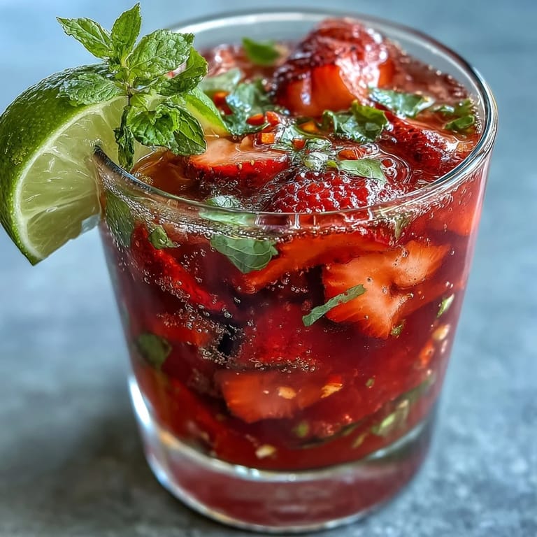 Sweet and spicy strawberry chili limeade mocktail, a refreshing non-alcoholic drink perfect for summer.