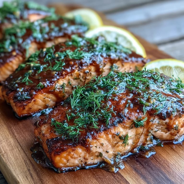 Grilled Cedar Plank Salmon, glazed with tangy maple Dijon, ready to serve.