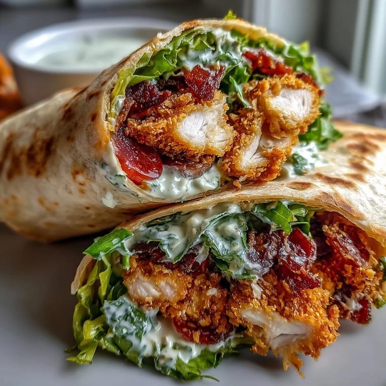 Tender flour wraps overflowing with crispy chicken and creamy Caesar dressing.