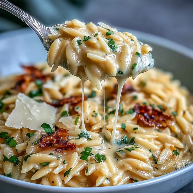 Golden Creamy Garlic Parmesan Pumpkin Orzo, rich with Parmesan and tender orzo.