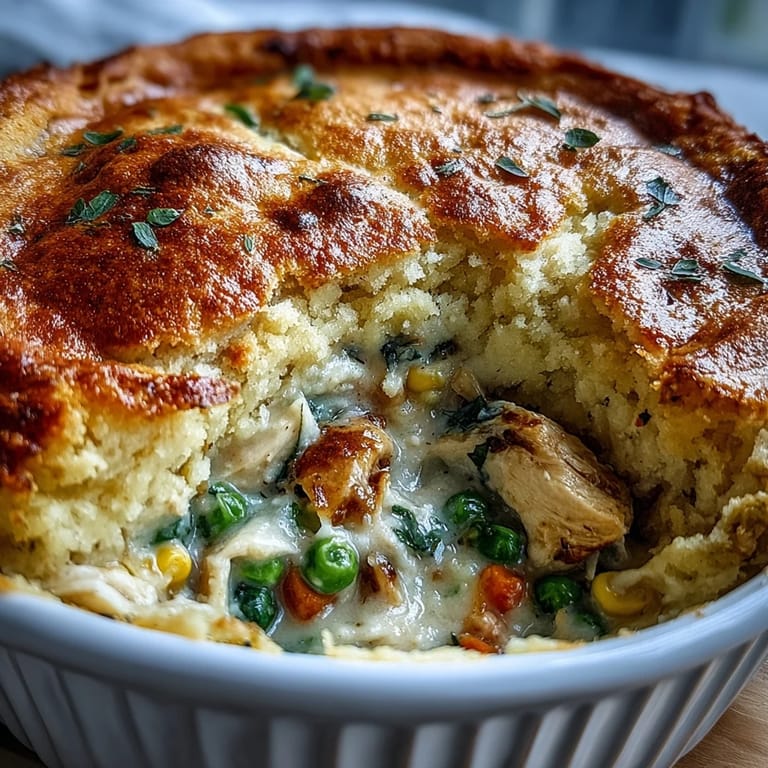 Spoonful of delicious cornbread chicken pot pie casserole, baked until golden brown.