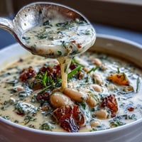 A comforting bowl of creamy ham and white bean soup with tender chunks of ham and fresh herbs.  