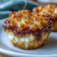 Funeral potatoes muffin cups baked golden with crispy cornflake topping and melted cheddar cheese.