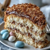 Adorable Easter Bunny Cake decorated with fluffy coconut fur and a bright jelly bean tail, perfect for spring holiday celebrations.  