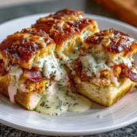 Kentucky Derby Hot Brown Sliders on Brioche Buns with roasted turkey, bacon, and creamy Mornay sauce, golden and bubbling under the broiler.