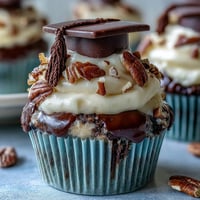 Festive graduation cupcakes topped with edible chocolate caps and candy tassels, perfect for celebrating academic achievements.