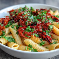 Vibrant Spicy Arrabbiata Pasta with a rich tomato-chili sauce, ready to