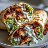 Golden, crispy chicken Caesar wraps filled with romaine, parmesan, and creamy dressing.