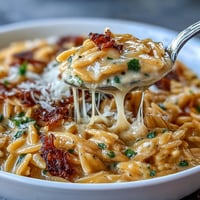 Creamy Garlic Parmesan Pumpkin Orzo with fresh parsley, a comforting autumn pasta.